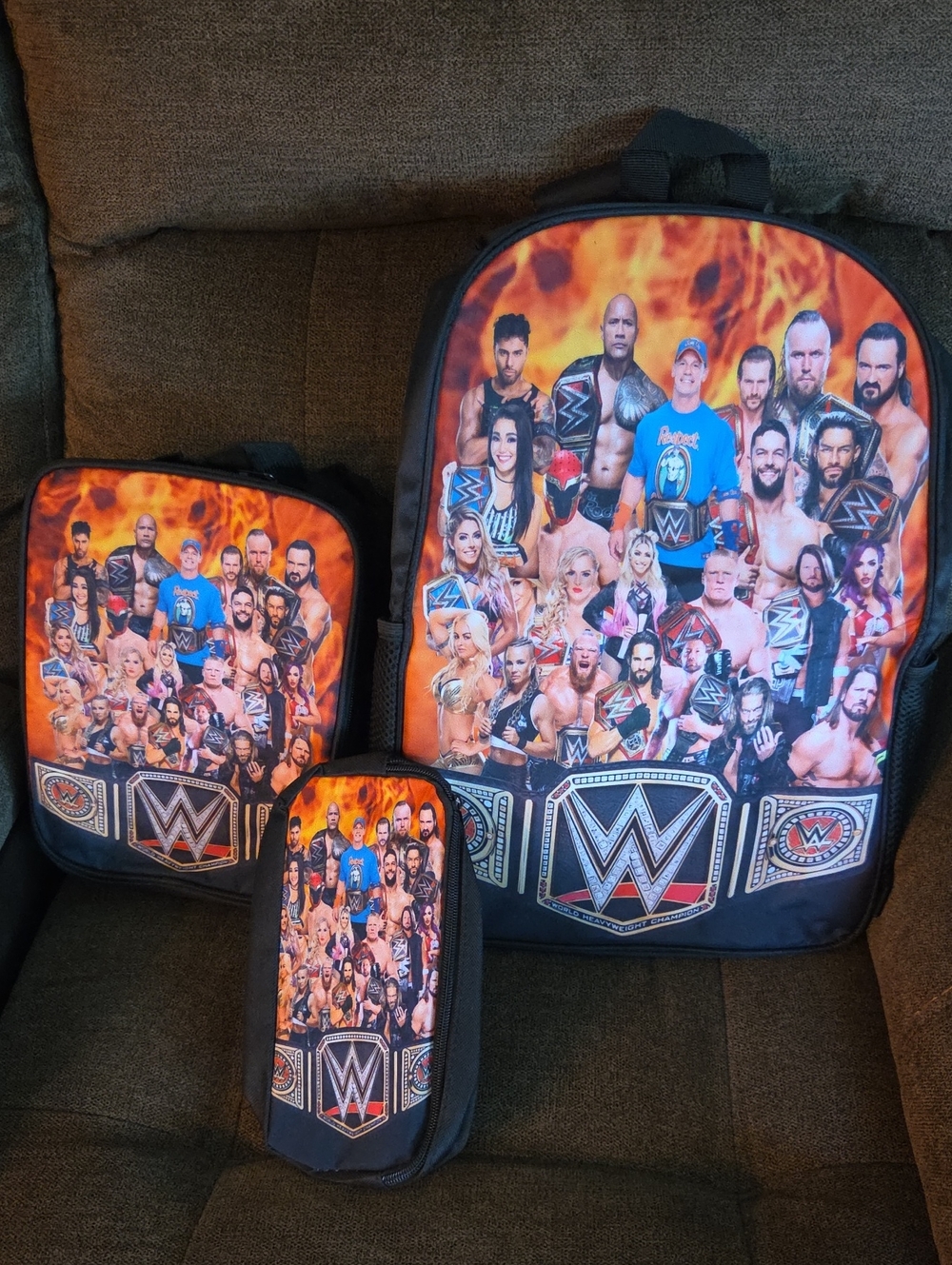 WWE Orange and Black Wrestlers Graphic Backpack Set